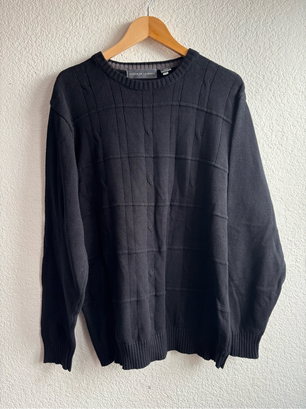 Oscar de la Renta Cotton Mens Black Crewneck Sweater Size XL